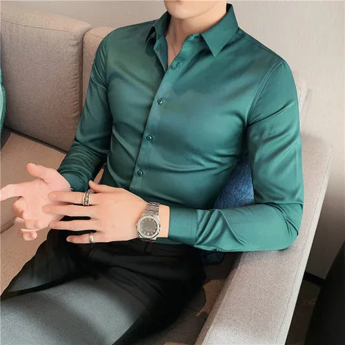 Plus Size S-7XL High Quality Men Dress Shirt 2024 Autumn Long Sleeve Solid Business Slim Shirts Homme Dress Social Casual Shirt