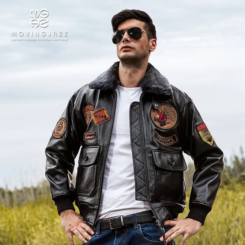 Dark Brown Winter Leather Jacket Men Retro Style Europe Size Genuine Natural Thick Cowhide Turn-Down Collar G1 Flight Coat
