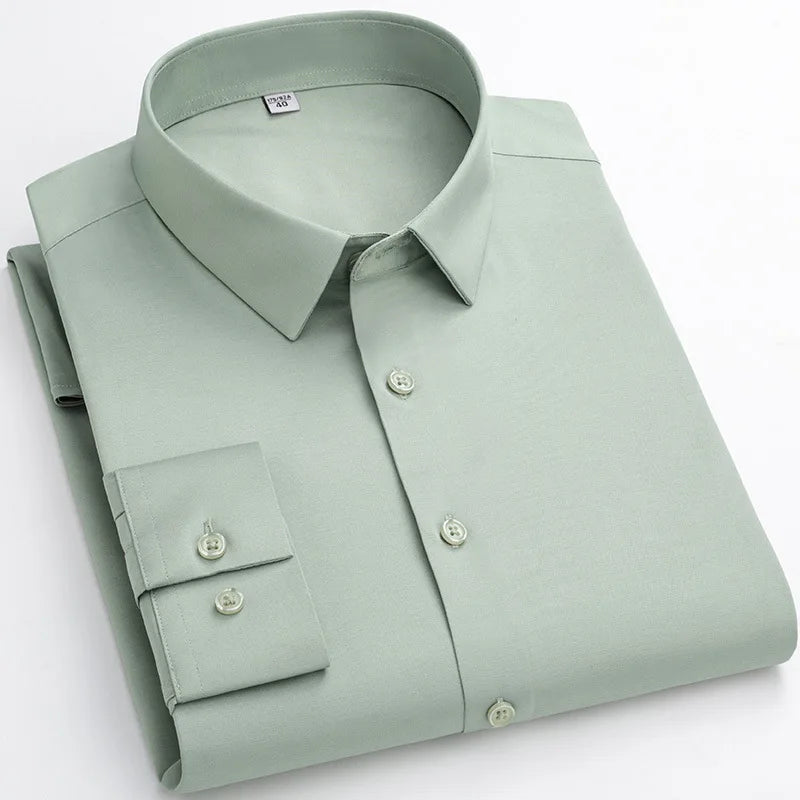Micro Elasticity Soft Cozy No Pockets Thin Formal White Work Shirt Business Long-sleeved Shirt Men Slim Fit Non-iron Work Shirt