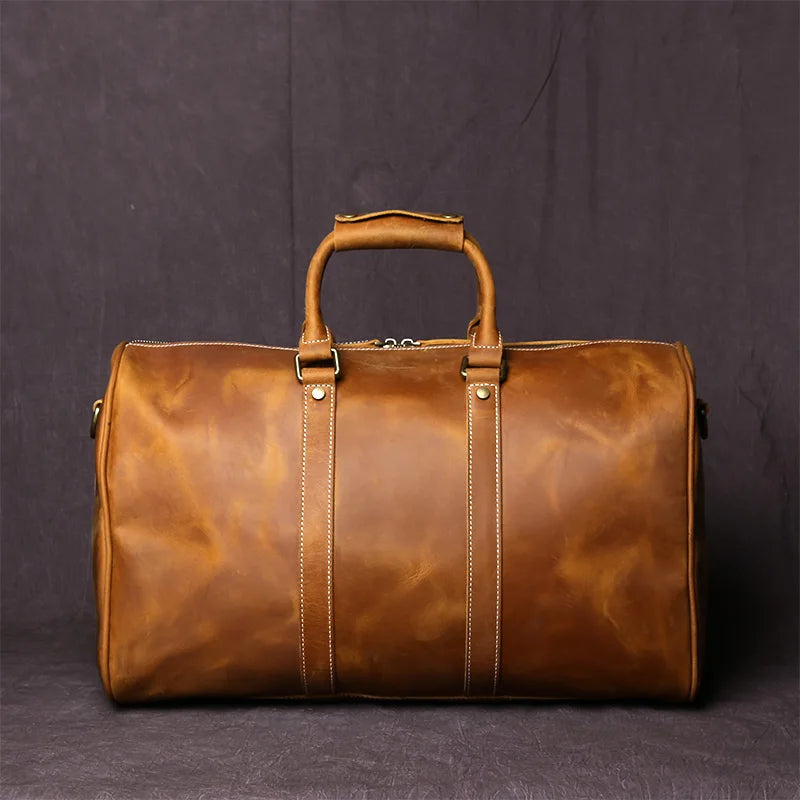 Retro Leather Men's Travel Bag Crazy-horse Leather Large-capacity Luggage Bag Top Layer Cowhide  Men Portable Diagonal Bag NZPJ