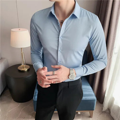 Plus Size S-7XL High Quality Men Dress Shirt 2024 Autumn Long Sleeve Solid Business Slim Shirts Homme Dress Social Casual Shirt