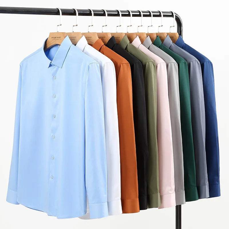 Micro Elasticity Soft Cozy No Pockets Thin Formal White Work Shirt Business Long-sleeved Shirt Men Slim Fit Non-iron Work Shirt