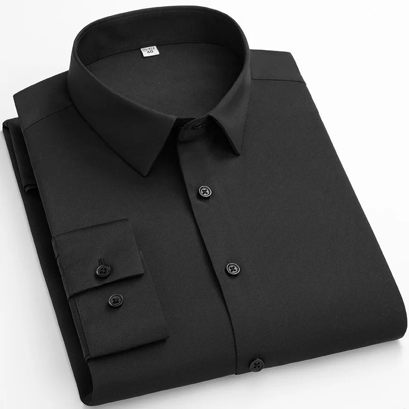 Micro Elasticity Soft Cozy No Pockets Thin Formal White Work Shirt Business Long-sleeved Shirt Men Slim Fit Non-iron Work Shirt