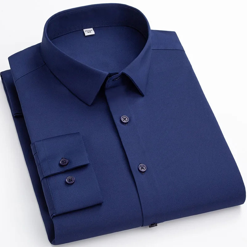 Micro Elasticity Soft Cozy No Pockets Thin Formal White Work Shirt Business Long-sleeved Shirt Men Slim Fit Non-iron Work Shirt