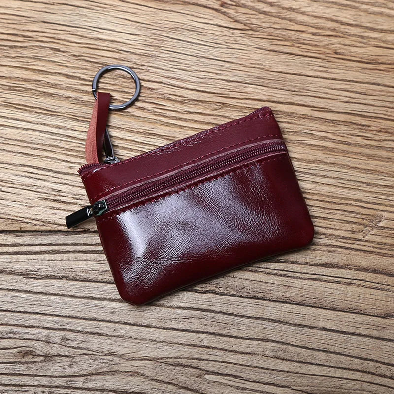 Genuine Leather Mini Coin Purse for MenTop Layer Cowhide Wallet Women Zipper Vintage Card Bag Short Lady Wallet Key Case NZPJ