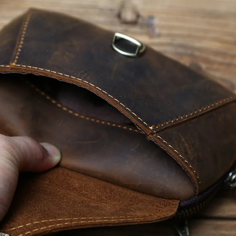 Retro Leather Men's Mobile Phone Bag Crazy-horse Leather Waist Bag Top Layer Cowhide Clutch Cross-body Shoulder Bag NZPJ