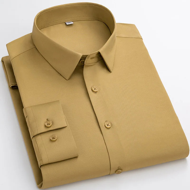 Micro Elasticity Soft Cozy No Pockets Thin Formal White Work Shirt Business Long-sleeved Shirt Men Slim Fit Non-iron Work Shirt
