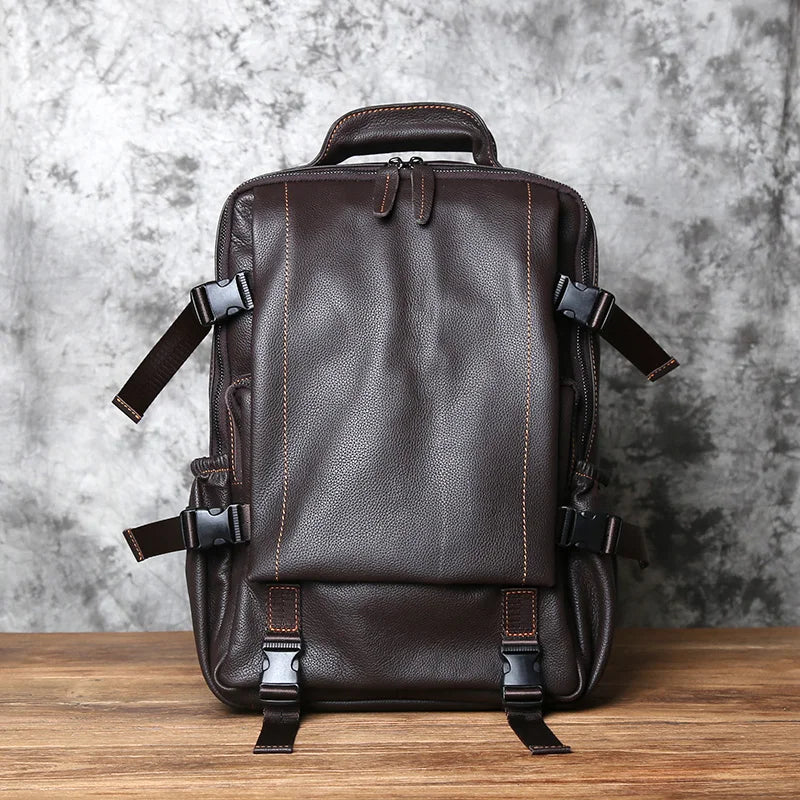 NZPJ Leather Men's Backpack  First Layer Cowhide Leisure Business Travel Backpack Large Capacity Computer Bag Women's Schoolbag