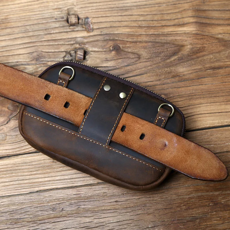 Retro Leather Men's Mobile Phone Bag Crazy-horse Leather Waist Bag Top Layer Cowhide Clutch Cross-body Shoulder Bag NZPJ