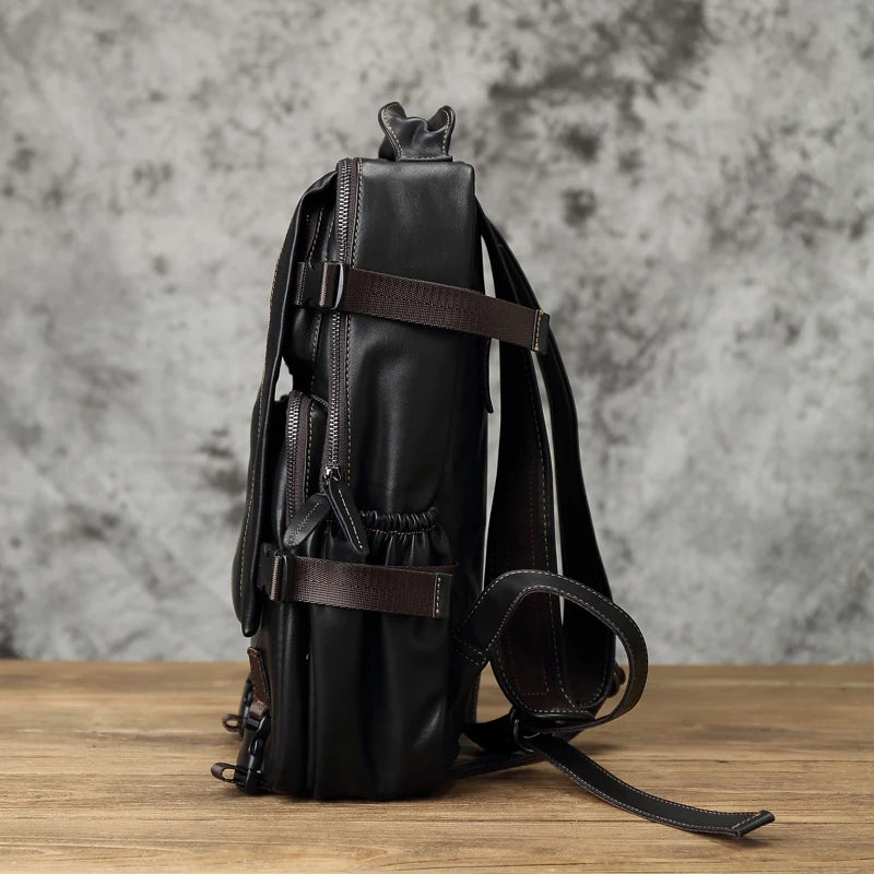 NZPJ Leather Men's Backpack  First Layer Cowhide Leisure Business Travel Backpack Large Capacity Computer Bag Women's Schoolbag