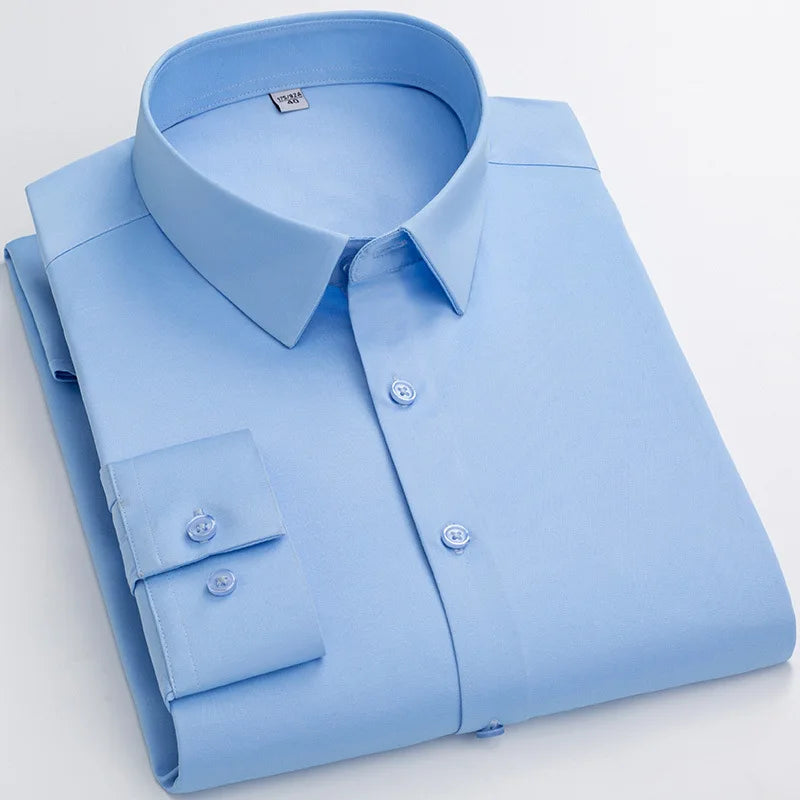 Micro Elasticity Soft Cozy No Pockets Thin Formal White Work Shirt Business Long-sleeved Shirt Men Slim Fit Non-iron Work Shirt