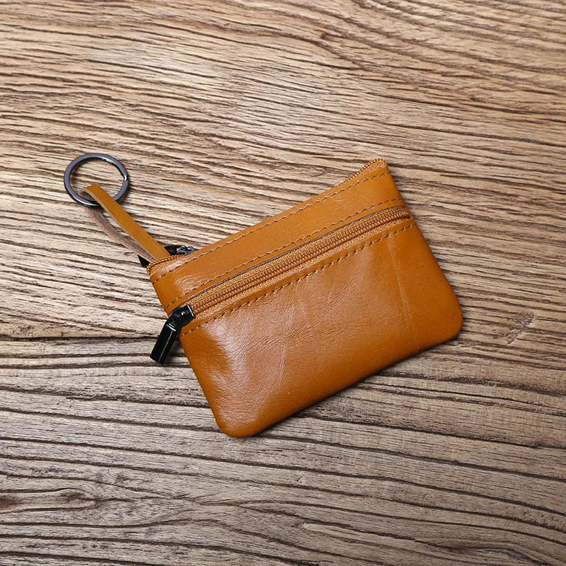 Genuine Leather Mini Coin Purse for MenTop Layer Cowhide Wallet Women Zipper Vintage Card Bag Short Lady Wallet Key Case NZPJ