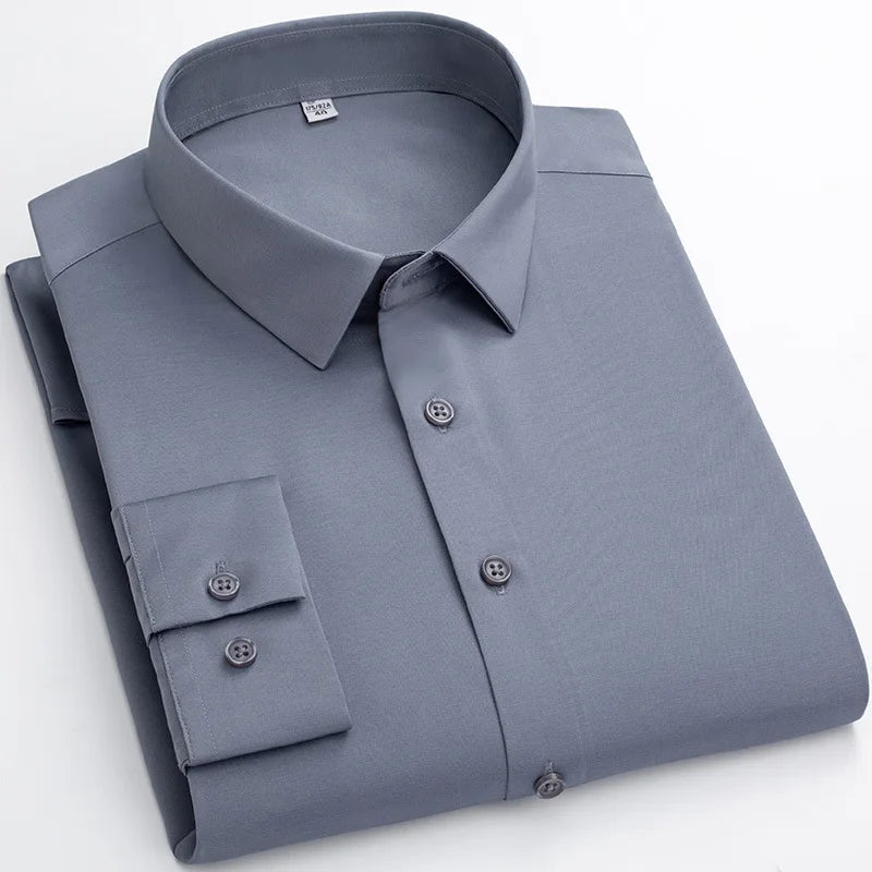 Micro Elasticity Soft Cozy No Pockets Thin Formal White Work Shirt Business Long-sleeved Shirt Men Slim Fit Non-iron Work Shirt