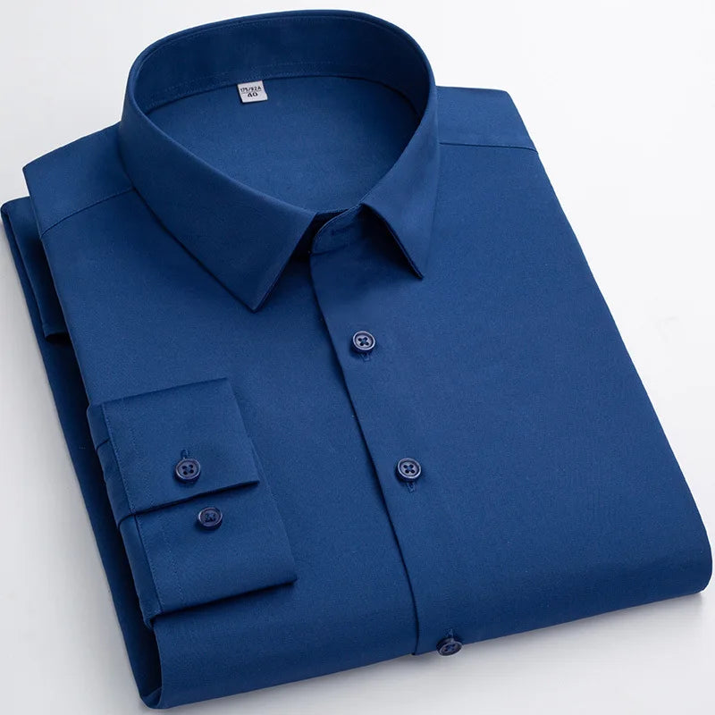 Micro Elasticity Soft Cozy No Pockets Thin Formal White Work Shirt Business Long-sleeved Shirt Men Slim Fit Non-iron Work Shirt