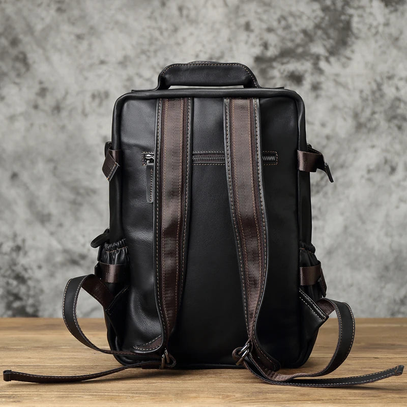 NZPJ Leather Men's Backpack  First Layer Cowhide Leisure Business Travel Backpack Large Capacity Computer Bag Women's Schoolbag