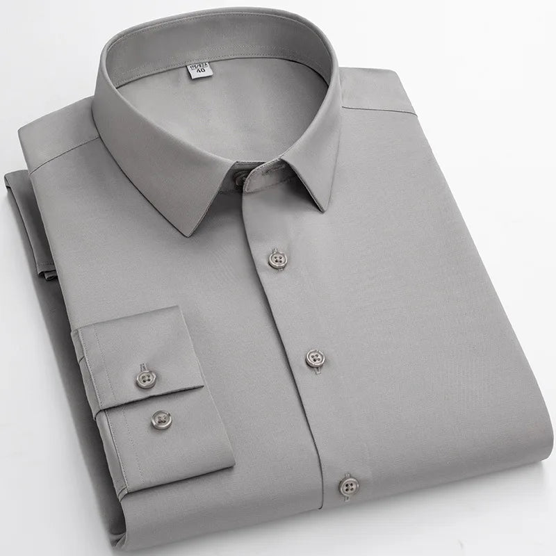 Micro Elasticity Soft Cozy No Pockets Thin Formal White Work Shirt Business Long-sleeved Shirt Men Slim Fit Non-iron Work Shirt