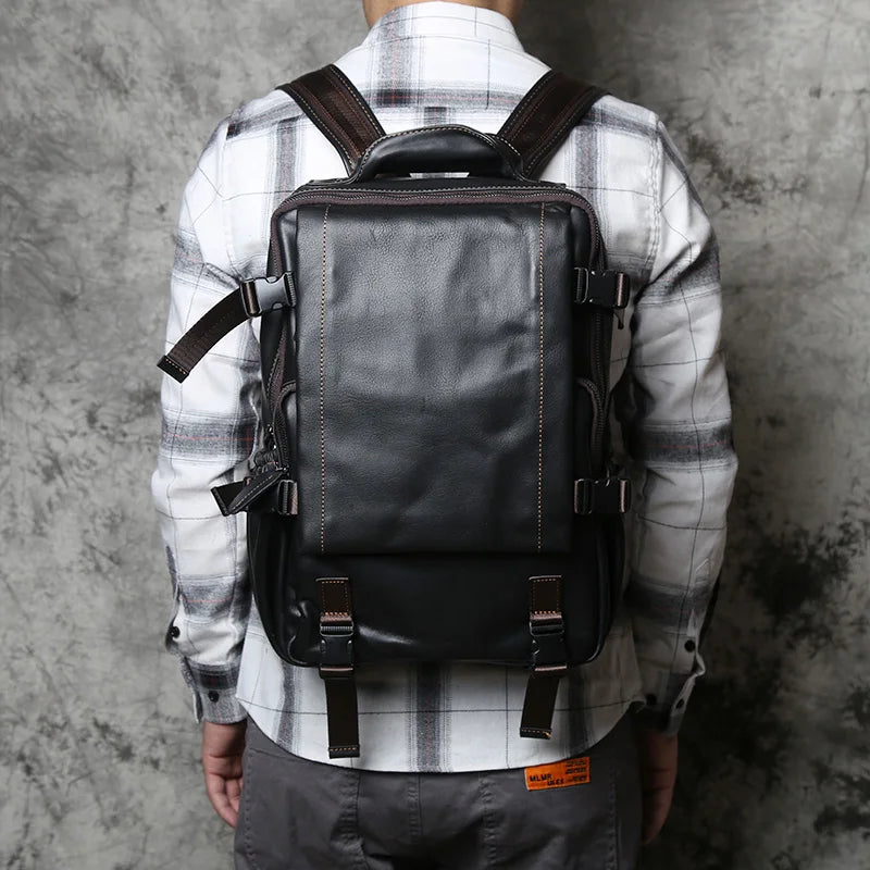 NZPJ Leather Men's Backpack  First Layer Cowhide Leisure Business Travel Backpack Large Capacity Computer Bag Women's Schoolbag
