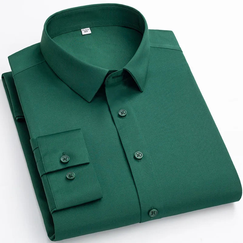 Micro Elasticity Soft Cozy No Pockets Thin Formal White Work Shirt Business Long-sleeved Shirt Men Slim Fit Non-iron Work Shirt