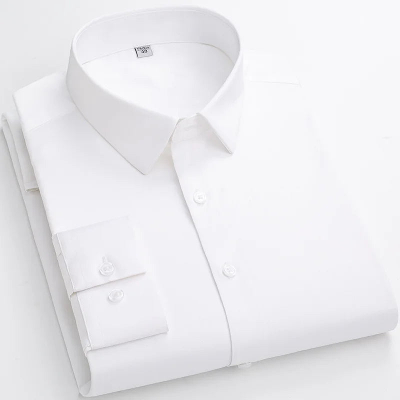 Micro Elasticity Soft Cozy No Pockets Thin Formal White Work Shirt Business Long-sleeved Shirt Men Slim Fit Non-iron Work Shirt