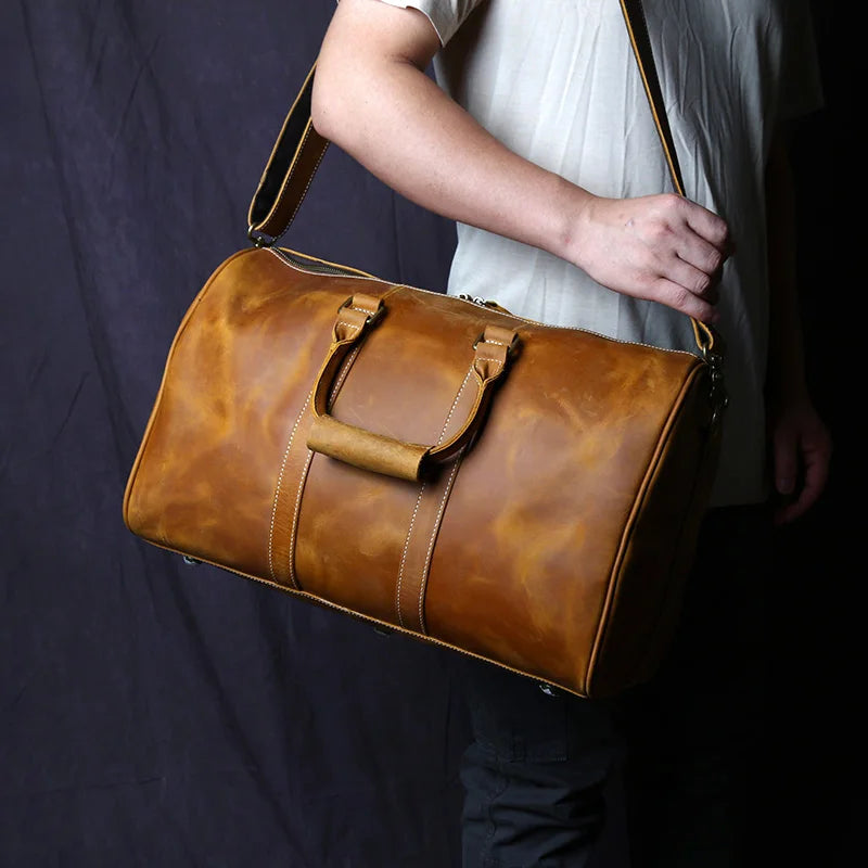 Retro Leather Men's Travel Bag Crazy-horse Leather Large-capacity Luggage Bag Top Layer Cowhide  Men Portable Diagonal Bag NZPJ