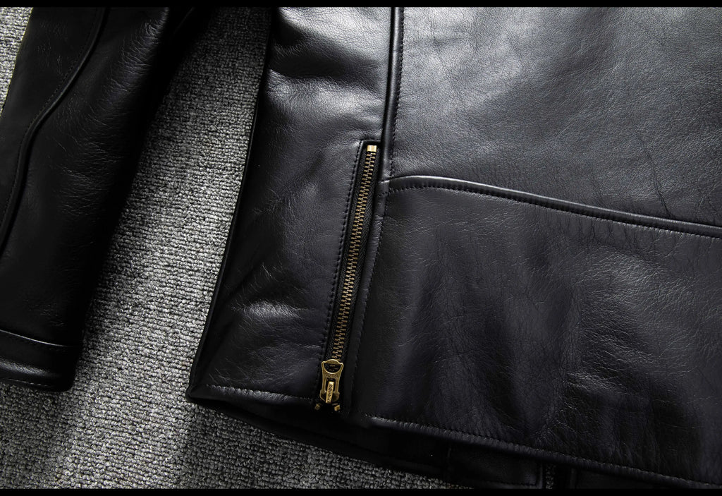 Black Autumn Leather Jacket Men Retro Style Plus Size 6XL Genuine Natural Cowhide Stand Collar J100 Motorcycle Sports Coat