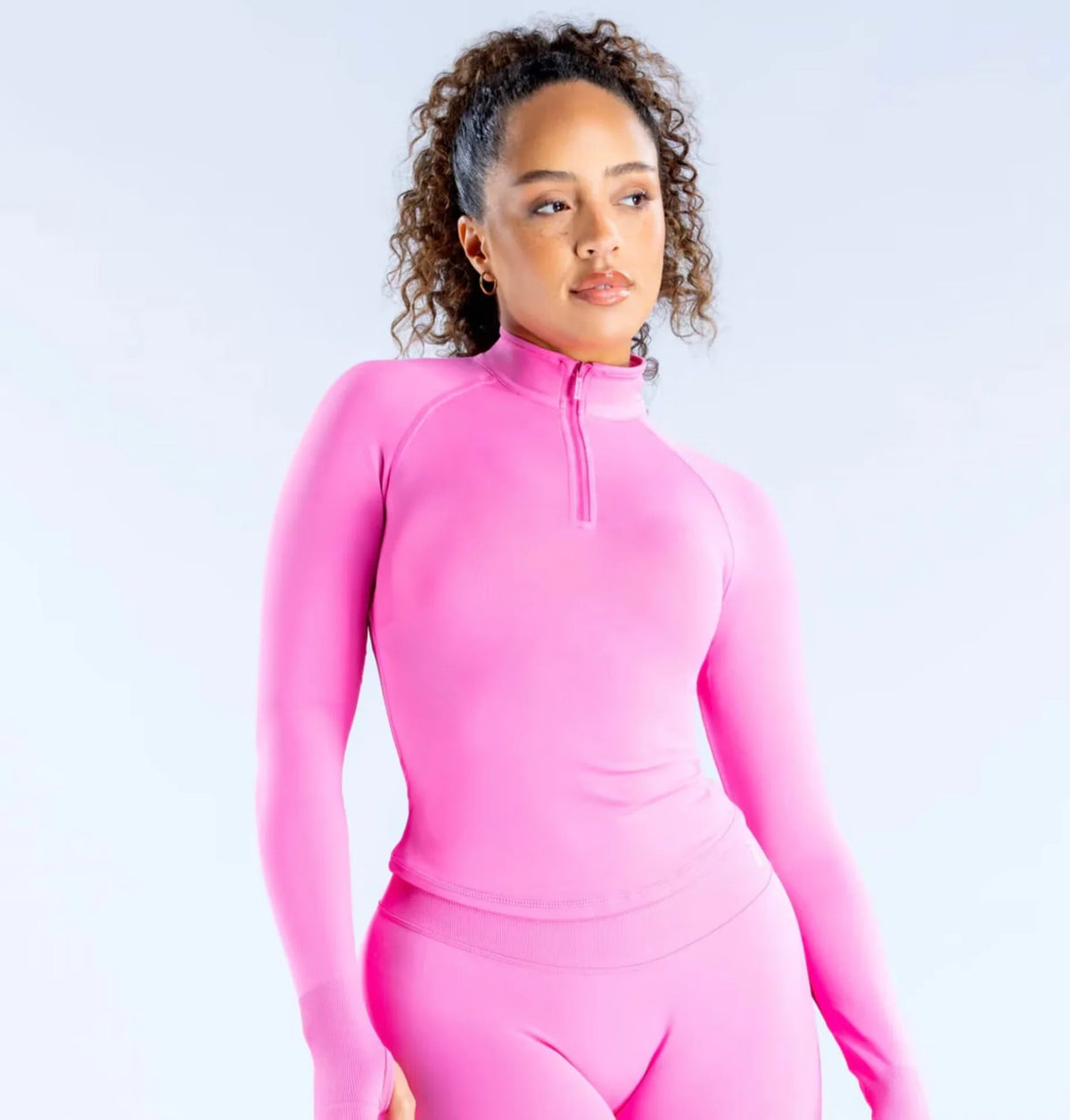 DFYNE Ultra Soft Nylon Fabric Long Sleeve Yoga Top Tight Fitness Outfit 1/4 Zipper Style Full Dull Finish Elastic T-Shirt