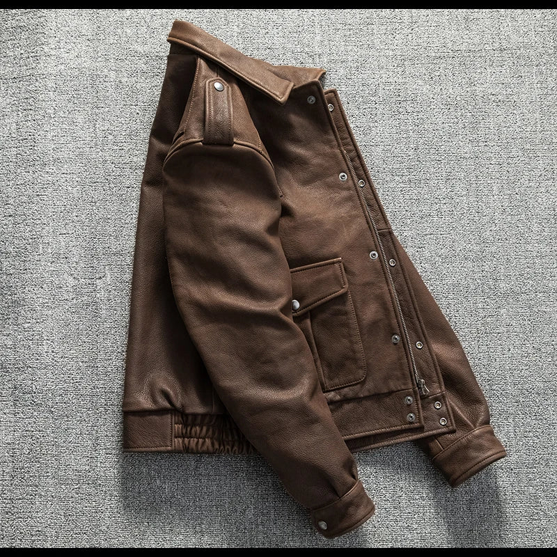 Genuine Natural Thick Cowhide California Mounted Police Coat Dark Brown Winter Leather Jacket Men Retro Style Plus Size 5XL