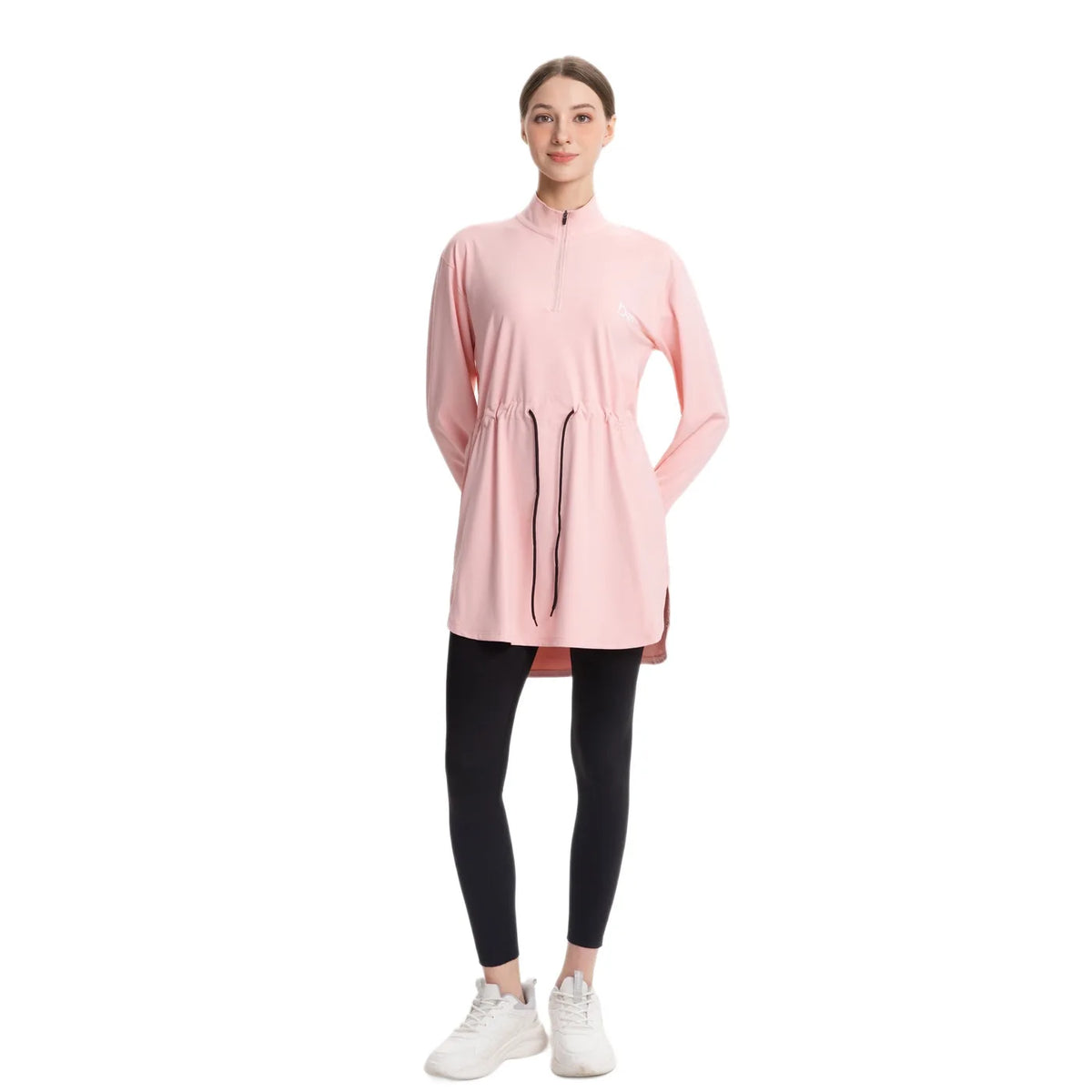 Conservative Long Sleeve Yoga Clothes Drawstring Waist Fitness Suit Multicolored plus Size Modest Tunic for Women Running Gym