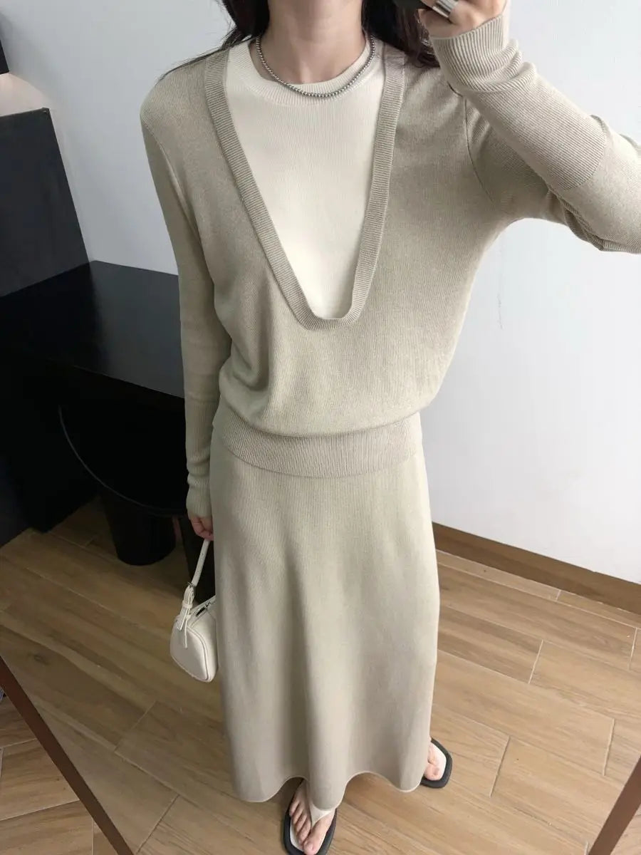 Andy Velvet Washed Large U-Neck Layered Slim Fit Knitwear Design Sensation Color Block Autumn Winter Top Polo Collar Sleeveless