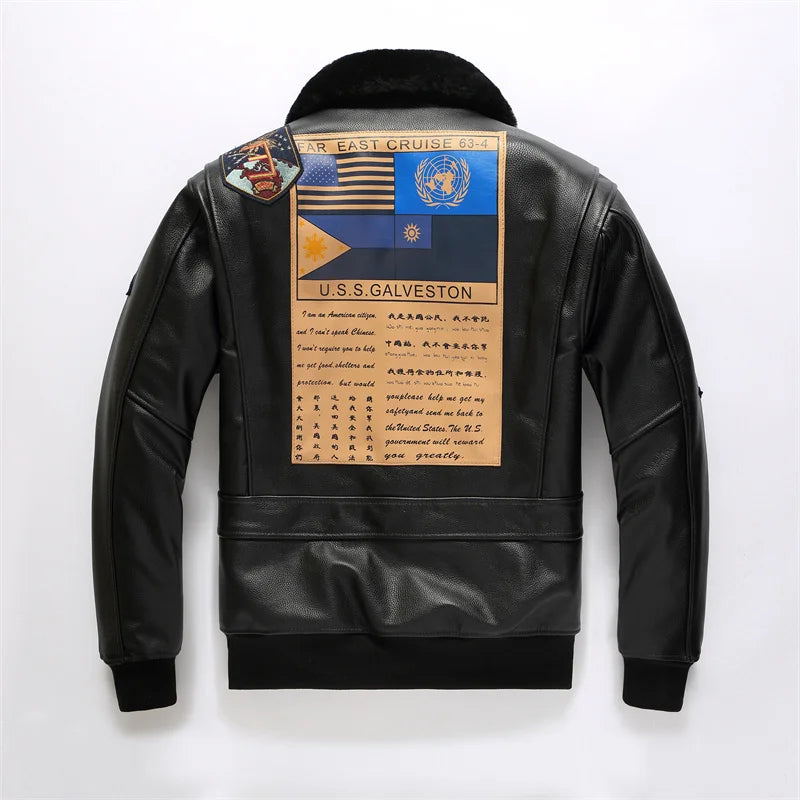 Dark Brown Pilot Leather Jacket Men Retro Style Genuine Natural Thick Cowhide Wool Collar Winter Military G1 Flight Coat