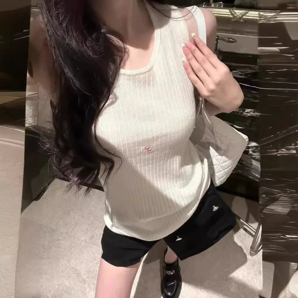 2026 New YS Letter Logo Embroidery Vest Women's Solid Soft Comfortable Sleeveless Base Tank Top Outerwear round Neck Spring F...