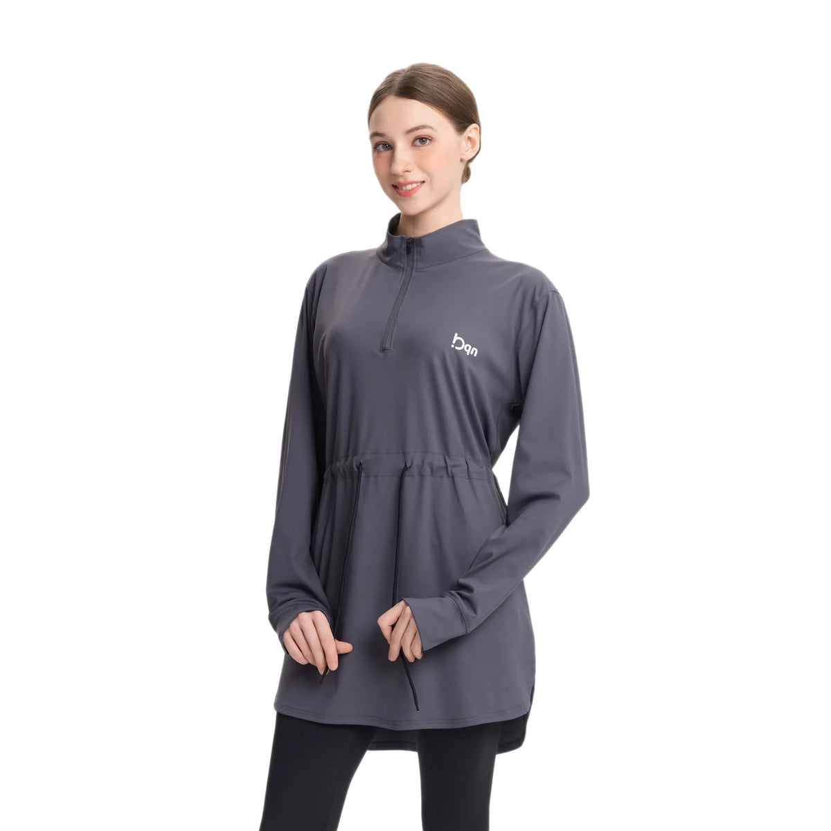 Conservative Long Sleeve Yoga Clothes Drawstring Waist Fitness Suit Multicolored plus Size Modest Tunic for Women Running Gym