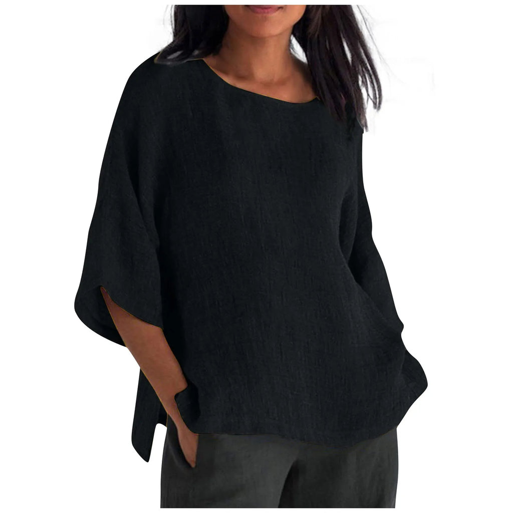 Hot Sale Of The Seasonwish Eaby Women's Cotton Linen Shirt round Neck Short Sleeve 25 Colors Casual Loose Fit Street Style Su...