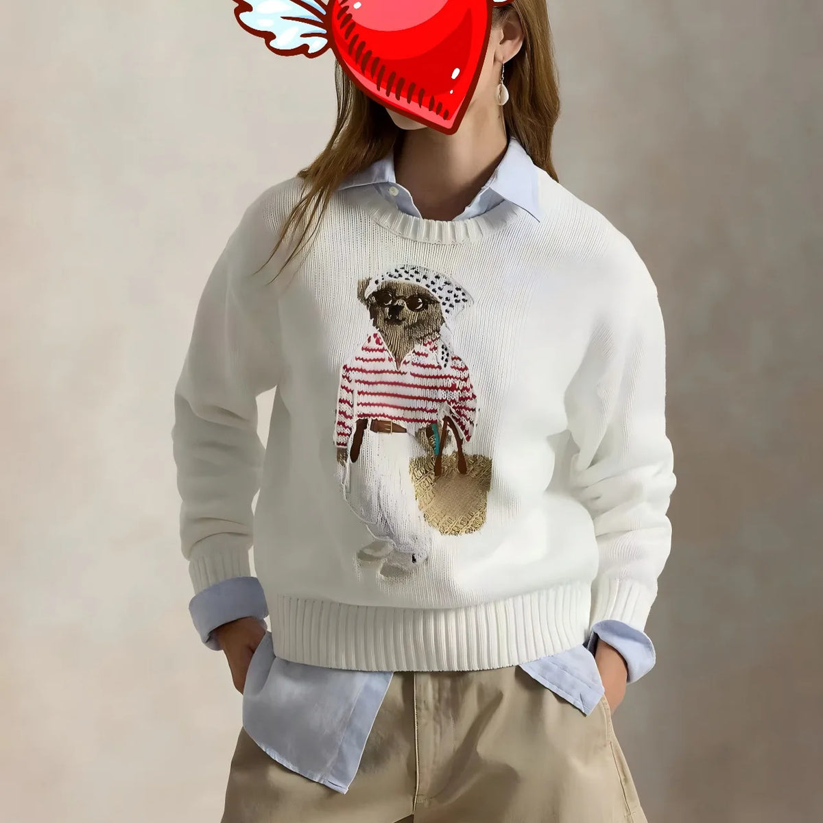 Loose Fit round Neck Knitwear Summer Women's Style Cotton Linen Blend Long Sleeve Casual Top Animal Pattern Embroidered
