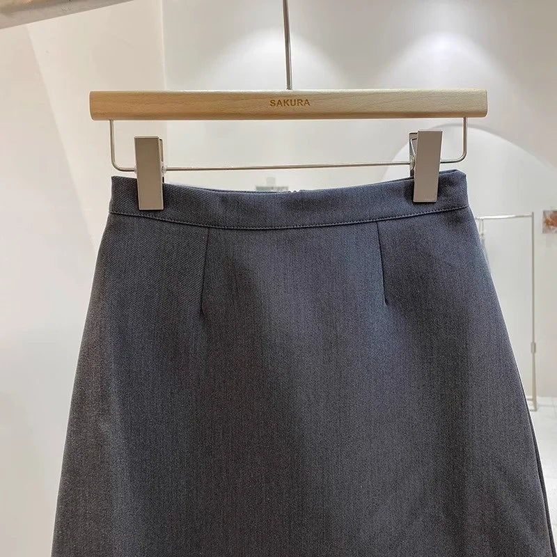 High Waist A-Line Mini Skirt Suit Women's Spring Outerwear Anti-Light Short Skirt Draping Pure Color Polyester Fiber