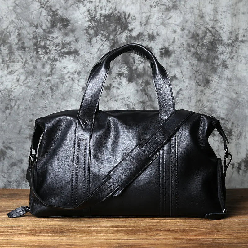 NZPJ Vintage Leather Men Travel Bag Natural Cowhide Handbag Casual Shoulder Messenger Computer  Bag Large Capacity Luggage Bag