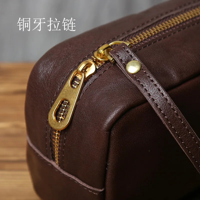 NZPJ Genuine Leather Men's Clutch Bag Top-Grade Cowhide Large-Capacity Wallet Casual Mobile Phone Pouch Card Bag