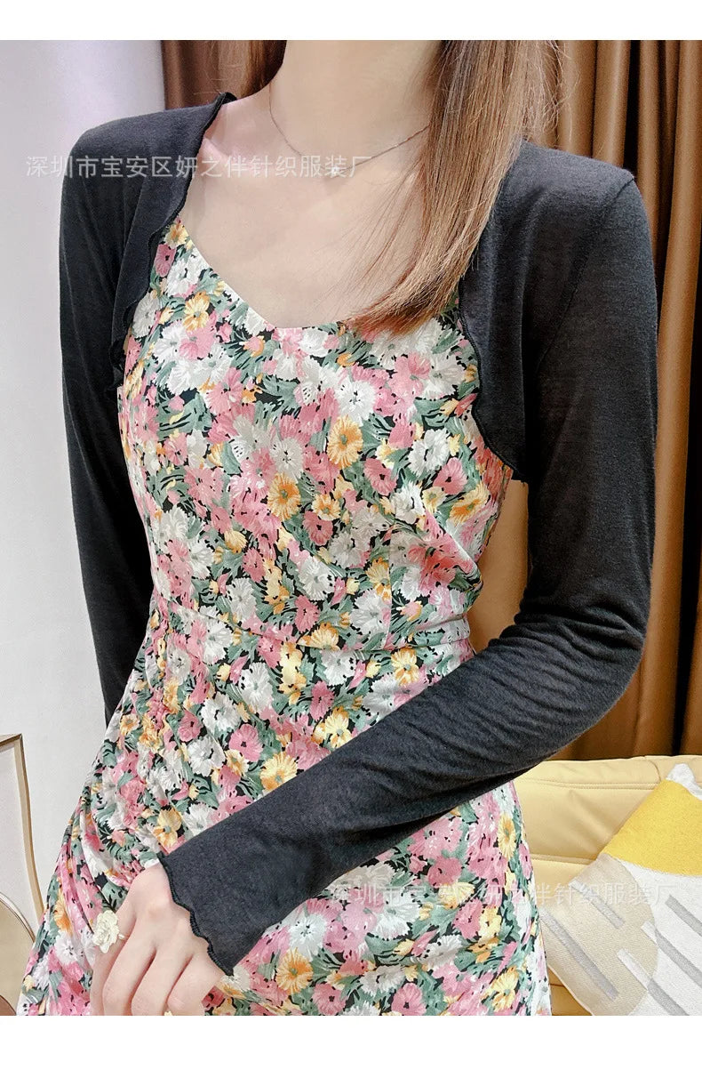 Women's Short Sleeveless Tank Top Outerwear Silk Shawl Cardigan Summer Fashion Ice Silk Cover up French Style Small Cannon