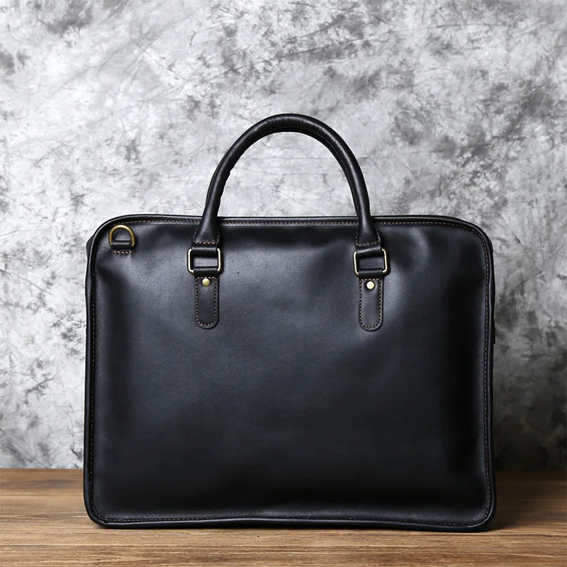NZPJ Men's Briefcase Leather Handbag Retro Top Layer Cowhide Laptop Bag Crazy Horse Leather Shoulder Messenger Bag Luxury Bag