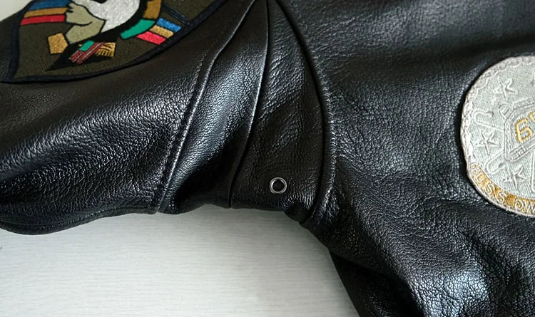 Black Autumn Leather Jacket Women Retro Style Plus Size 3XL Genuine Natural Cowhide Turn-Down Collar Military G1 Flight Coat
