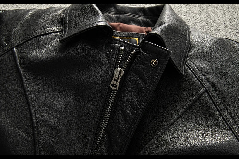 Black Winter Leather Jacket Men Retro Style Plus Size 5XL Genuine Natural Sheepskin Turn-down Collar Loose Casual Leather Coat