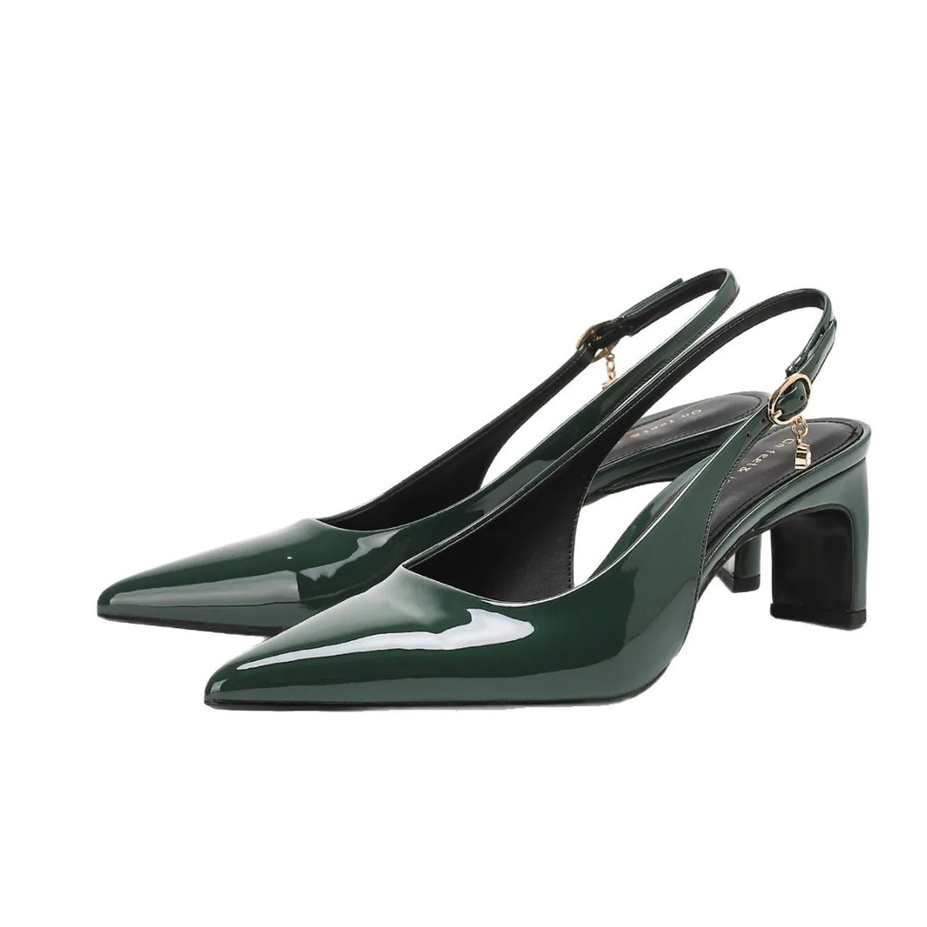 Elegant Pointed Toe Low Heel Chunky Heel Women's Sandals Fashionable New Arrival Simple Stylish Open Toe Pumps PU Lined