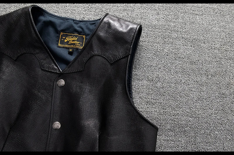 Black Spring Leather Vest Men Casual Style Plus Size 5XL Genuine Natural Sheepskin Single Breasted Short Sleeveless Coat
