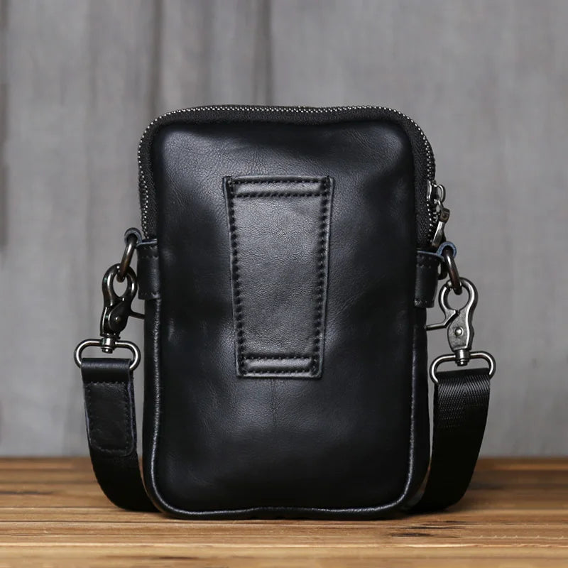 NZPJ Genuine Leather Men's Shoulder Bag Casual Crossbody Bag Top Layer Cowhide Belt Waist Bag Multi Compartment Phone Bag