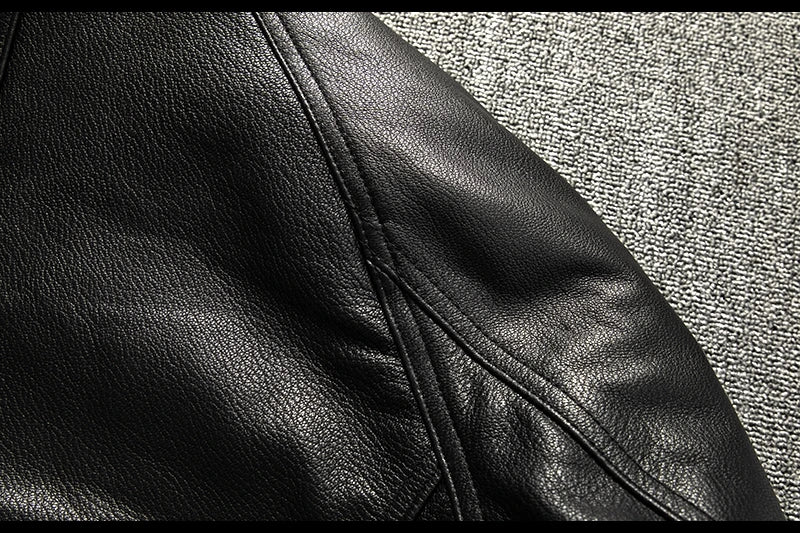 Black Winter Leather Jacket Men Retro Style Plus Size 5XL Genuine Natural Sheepskin Turn-down Collar Loose Casual Leather Coat