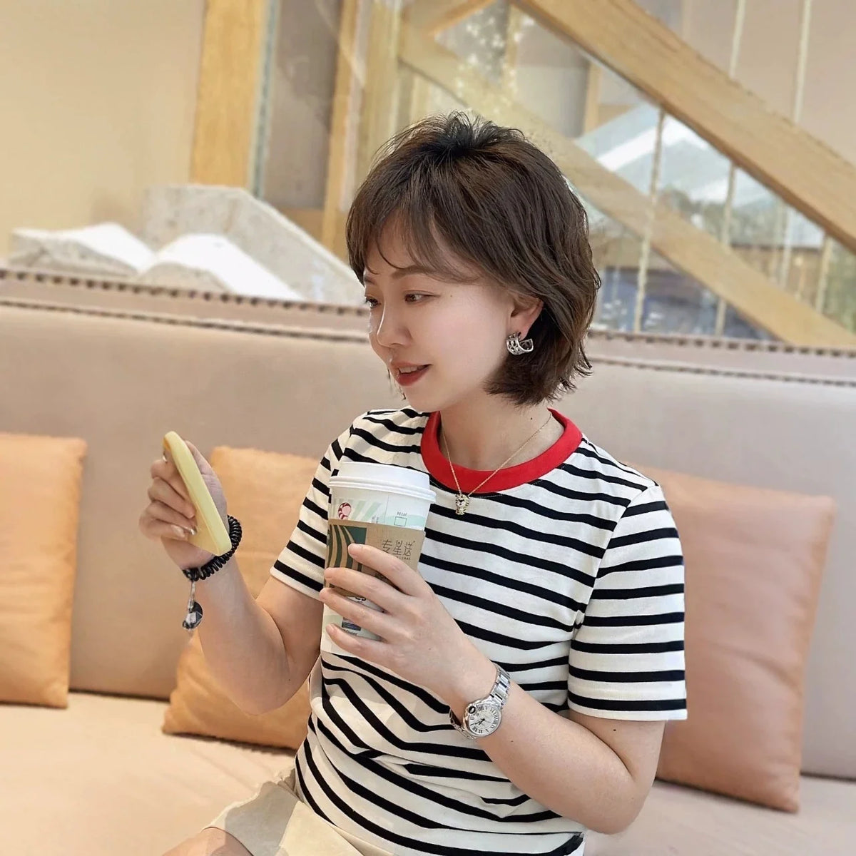 Classic round Neck T-Shirt Standard Fit Red Stripes New Summer 2026 Cotton Comfortable Loose Style Commute Fashion