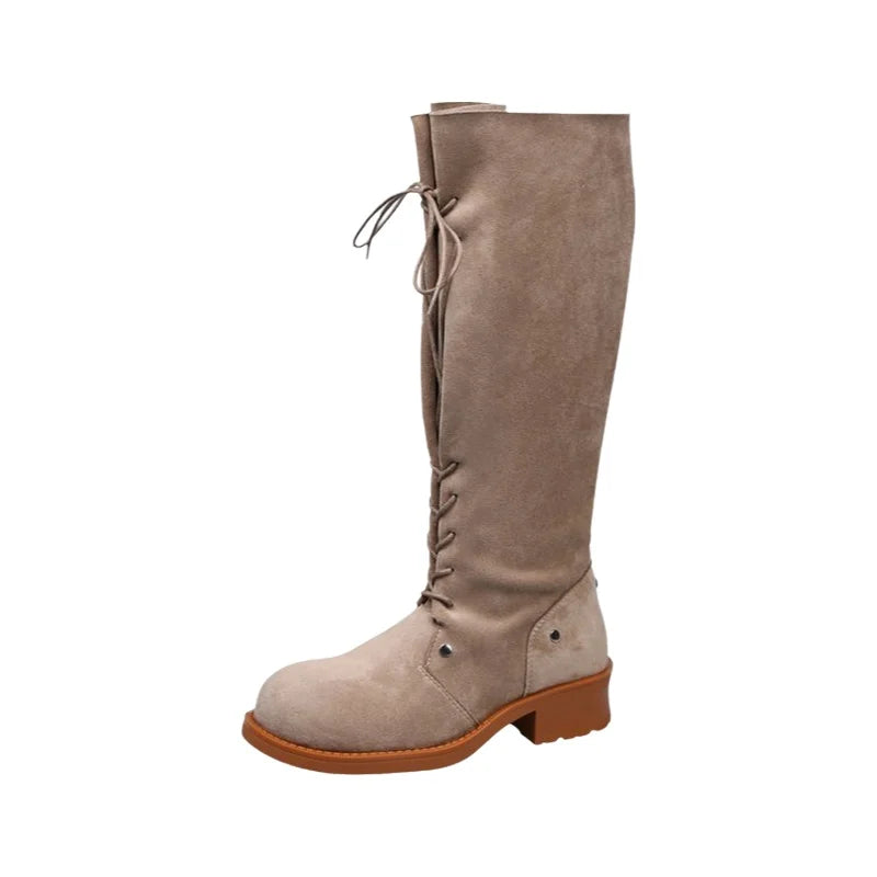 Retro Thick Heel High Tube Boots Women's 2026 New Autumn Korean Version Knot Knight Boots Two-Way Wear Knee-High Boots