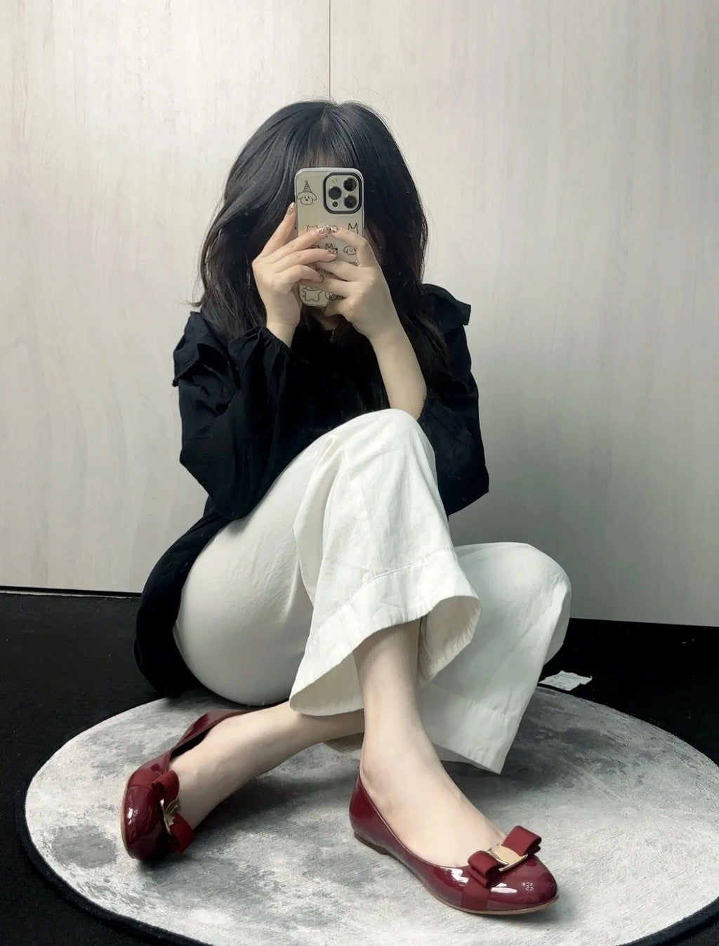 Comfortable round Toe High Version Spring New Style Red Shoes with Bow Tie Flat Heel Velvet Women Casual Shoes Ballet Flat