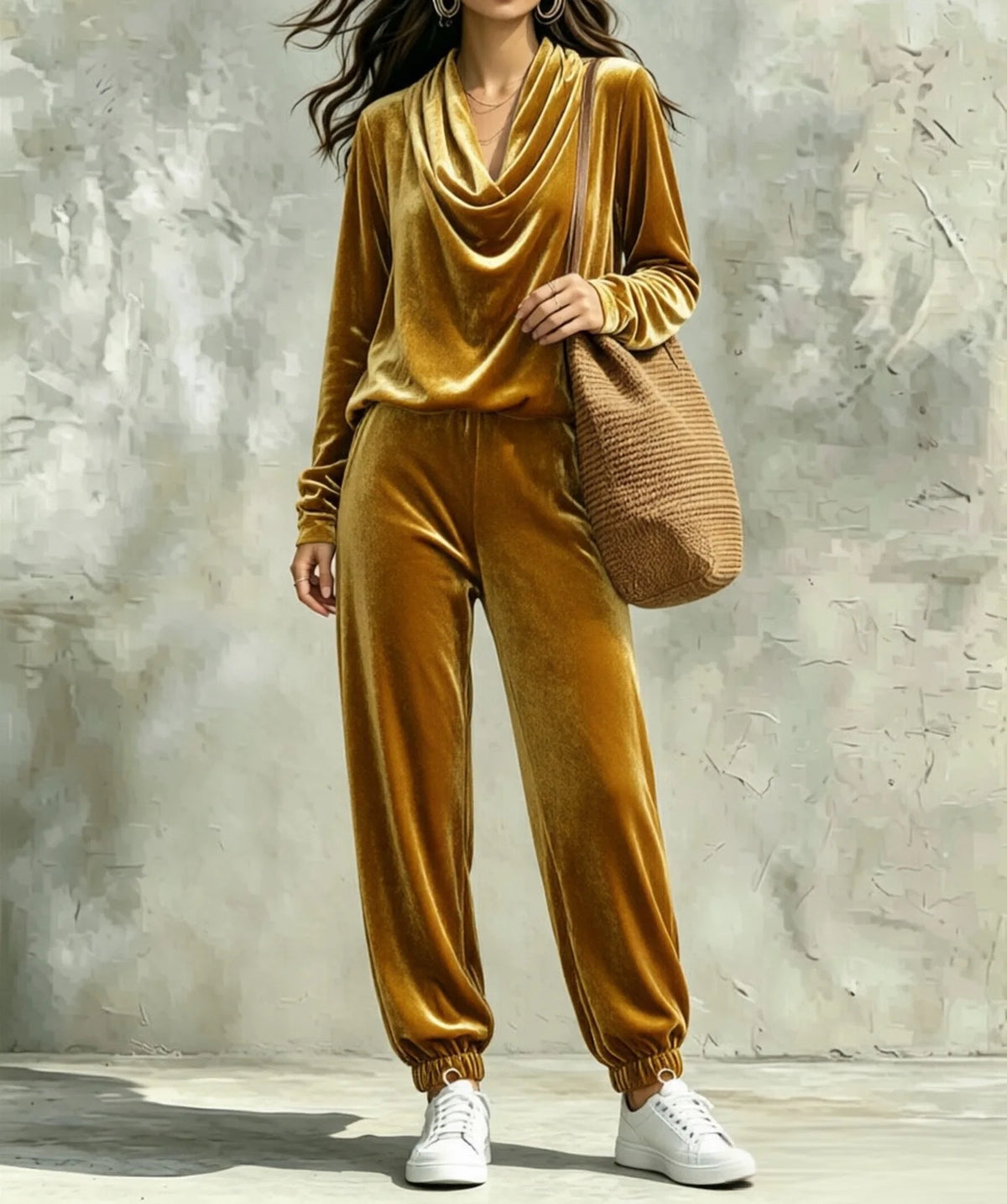 Fashionable Casual Long Sleeve Women's Top And Pants Set Comfortable Korean Velvet Fabric T-Shirt Style Pure Color Spring Aut...