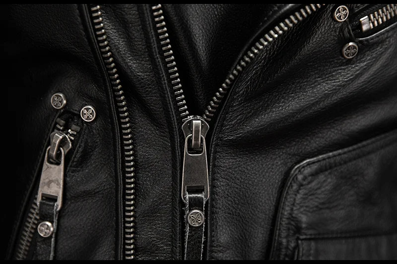Men Red Brown Leather Biker Vest Vintage Distressed Asymmetrical Zip Sleeveless Jacket Punk Rock Studded Multi-Pocket Waistcoat